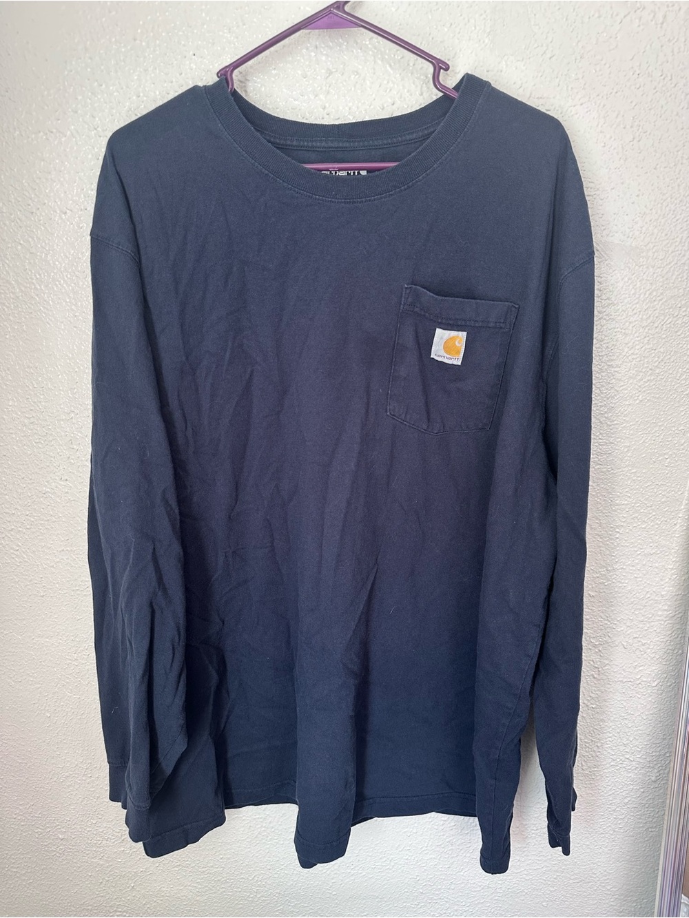 Carhartt Men’s 2XL XXL Long Sleeve Navy Work Shirt Pocket Tee Loose Fit Workwear